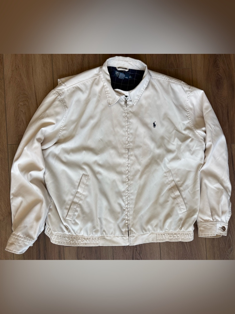 Vintage 90s Polo Ralph Lauren Harrington Plaid‎ Beige Jacket Men Large